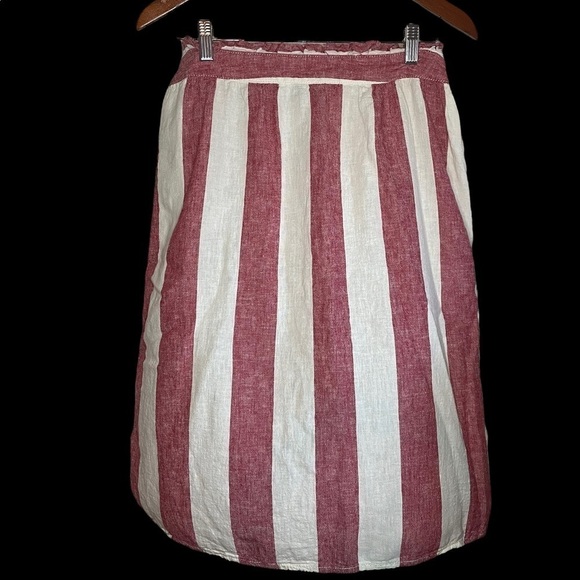 A New Approach Paperbag skirt Button Front Boho linen striped red white - Picture 2 of 10